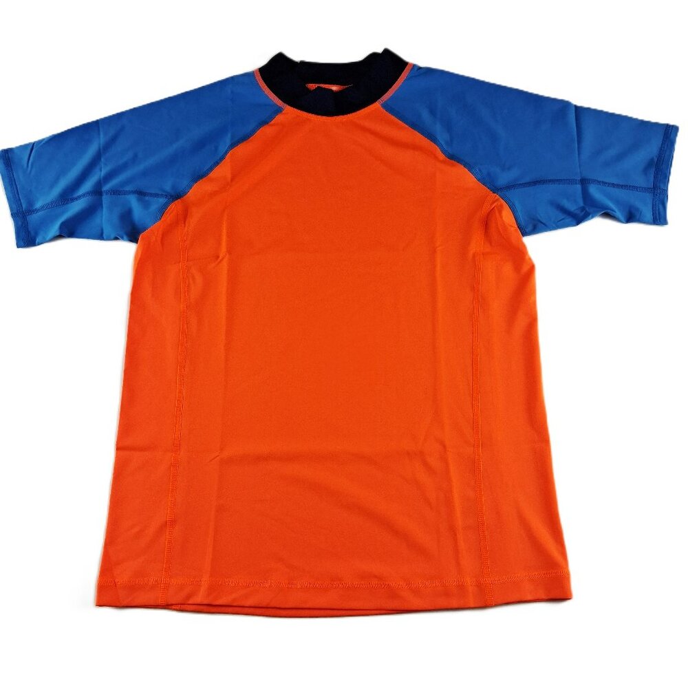 Lands' End Short Sleeve Rash Guard Boys Size XL Orange Blue UPF 50 Swim